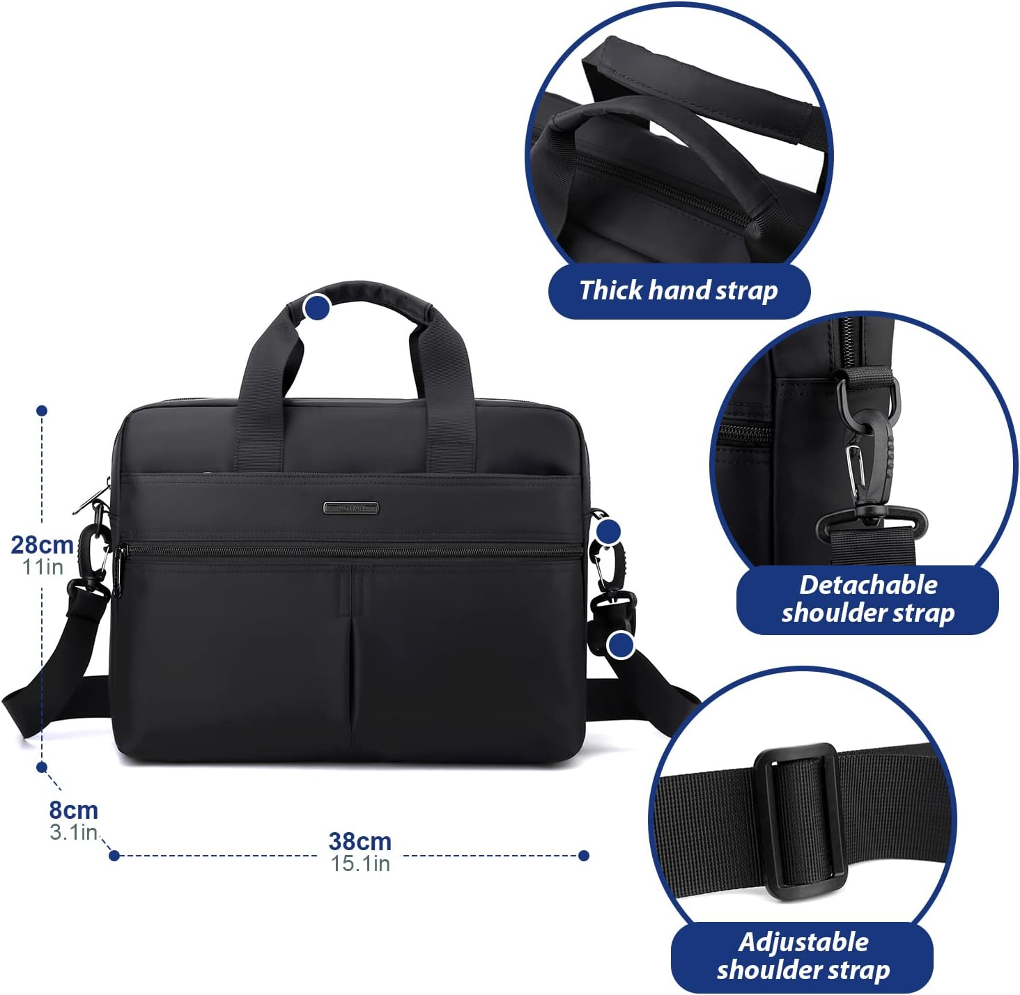 SPAHER Män Axelväska Portfölj Laptop Work Messenger Företag Vattentät Resväska för bärbar MacBook Air Bärbar dator 14 tum Svart