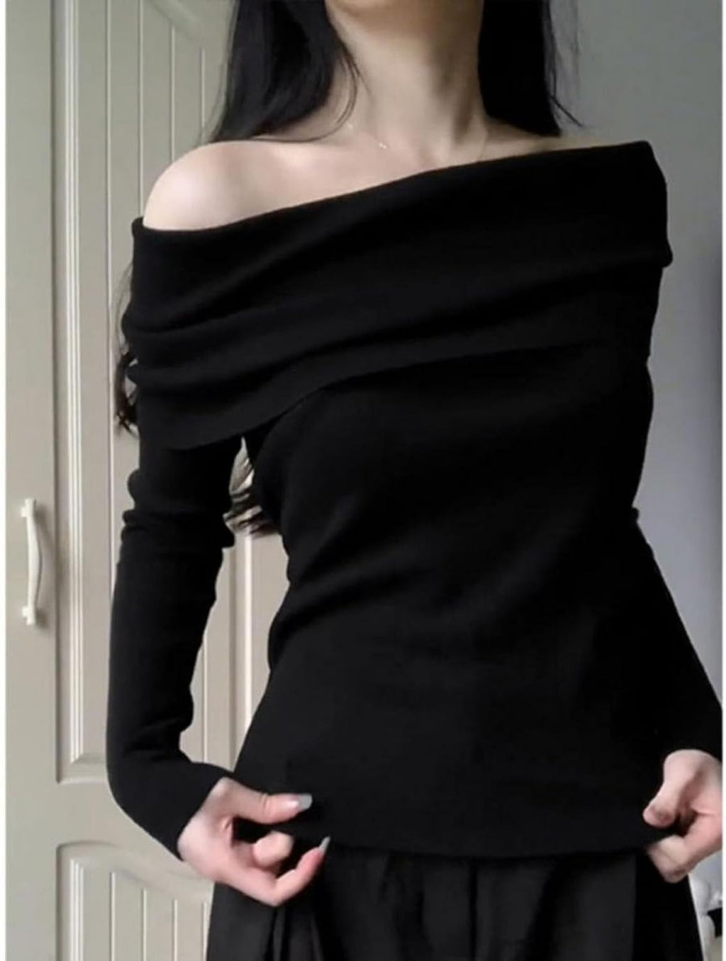 Off Shoulder-tröjor For Kvinnor Långärmade One Shoulder-skjortor Casual Dressy Blusar Sexig Slim Fit Club Shirt Crop Tops