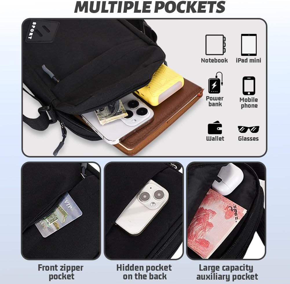 Aucuu Axelväska för män, Oxford Crossbody väska, vattentät liten sidoväska för män, ledig handväska, messengerväska med dragkedja och justerbar rem, lätt bröstväska för daglig användning, arbete