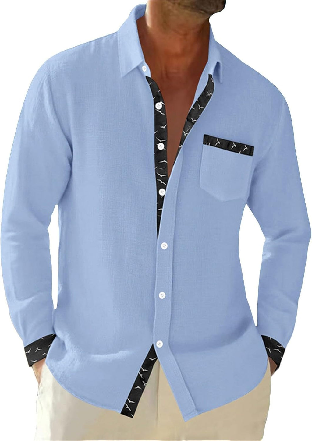 Herrskjorta linne hawaiiansk skjorta herr andningsbar skjorta långärmad chic skjorta överdimensionerad sommartopp med krage ledig minimalistisk baggy topp