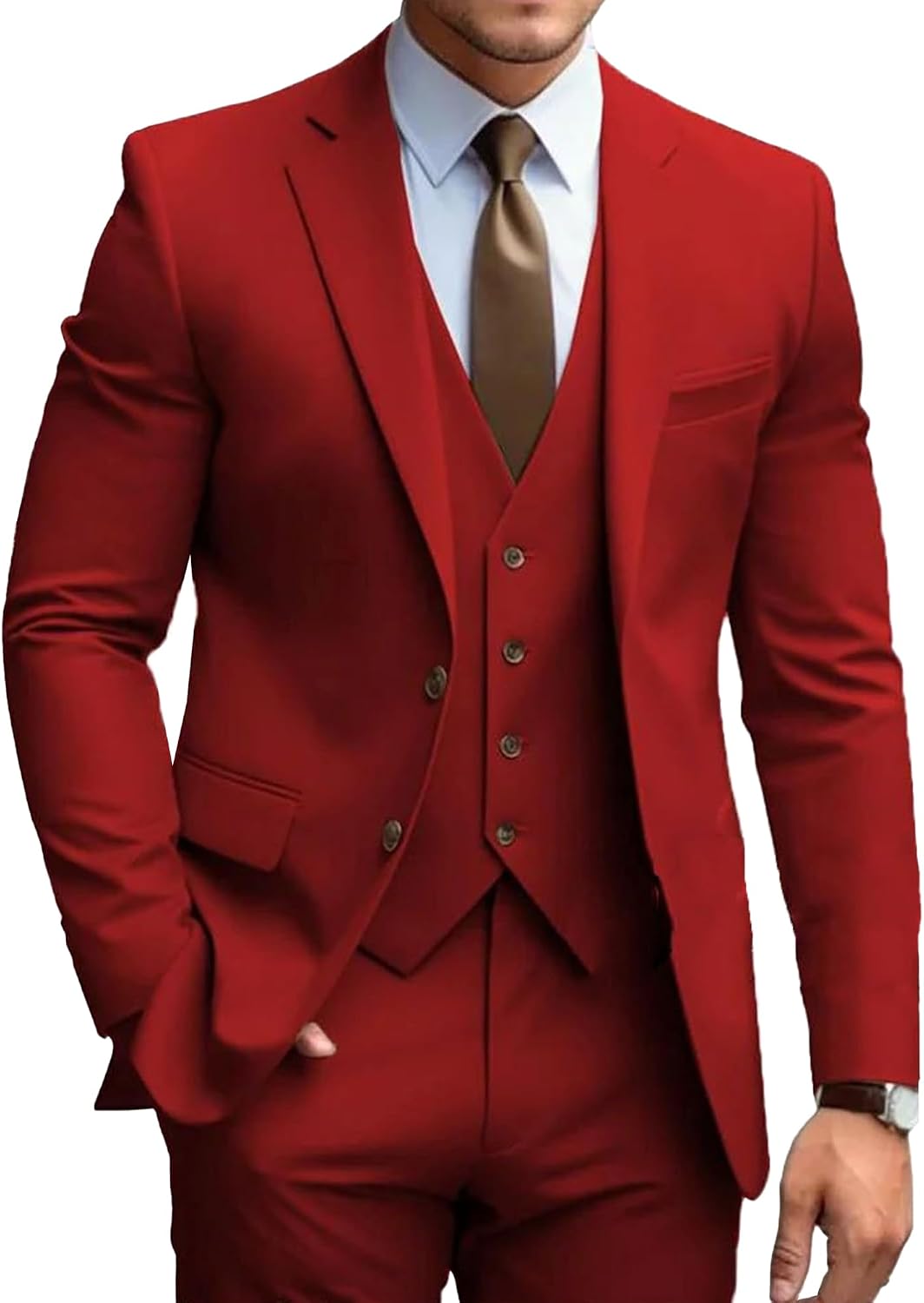 Herr 3-delad solida kostymer bröllop brudgum 2-knapps kavajslag blazer väst & byxor set vardaglig bal outfit för affärsmän
