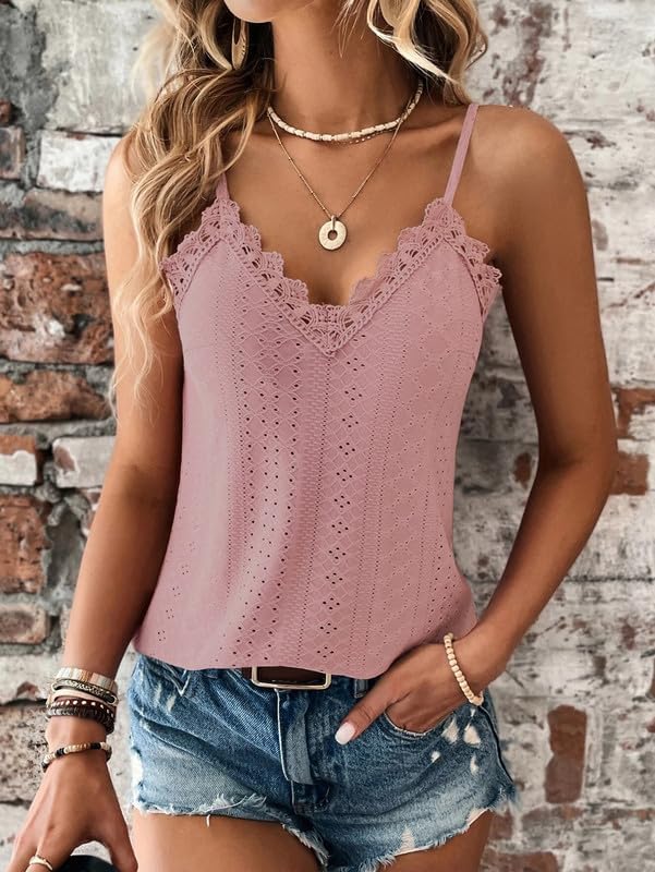 Haibang Chic och elegant sommarlinne dam camisole spets ärmlös spaghettiband topp sexig lös tröja ögla broderi camisole mode casual tanktoppar