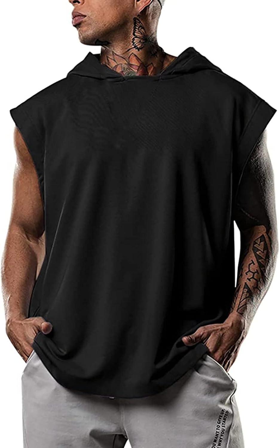 Mäns tanktopp träning ärmlös huvtröja sport fitness muskelskjorta gym huva tröja utan fickor enfärgad huvtröja lös fritid tankskjorta med huva mode remmar work out toppar topp