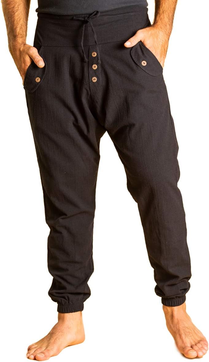 PANASIAM Yogi Pants Classic för dam och herr I bekväma fritidsbyxor i Aladin-Harem-stil – 100% bomull I optimal passform tack vare dragsko fram och elastisk linning bak I sommarbyxor