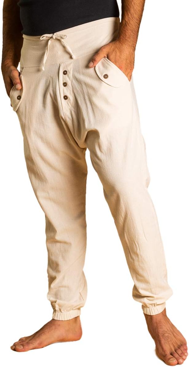 PANASIAM Yogi Pants Classic för dam och herr I bekväma fritidsbyxor i Aladin-Harem-stil – 100% bomull I optimal passform tack vare dragsko fram och elastisk linning bak I sommarbyxor