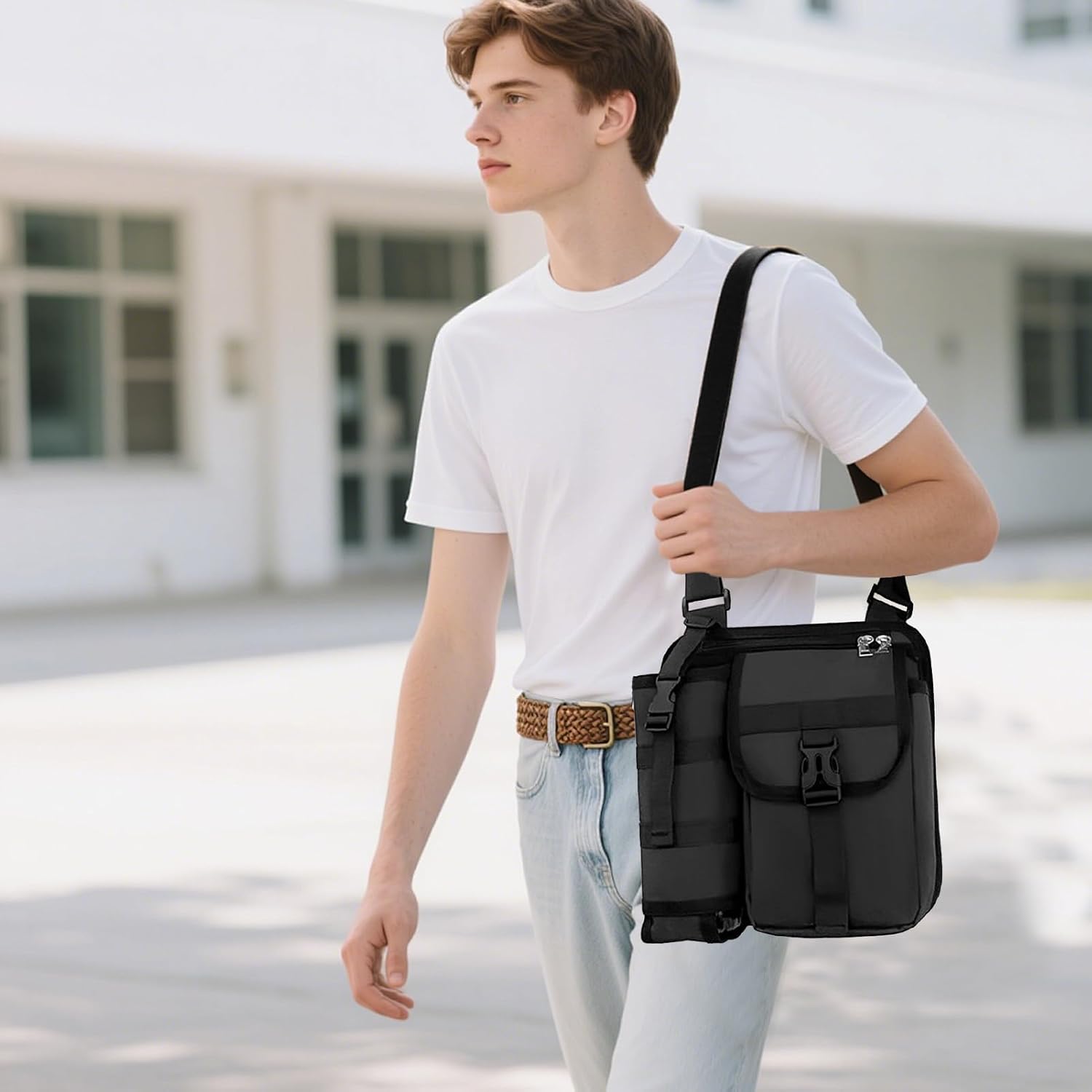 Sling Bag - Polyester Sling Shoulder-ryggsäck | Bandväska med stativ dagligt slitage | Bälte andas med vadderad rygg för arbete eller resor, handsfree-bekvämlighet,