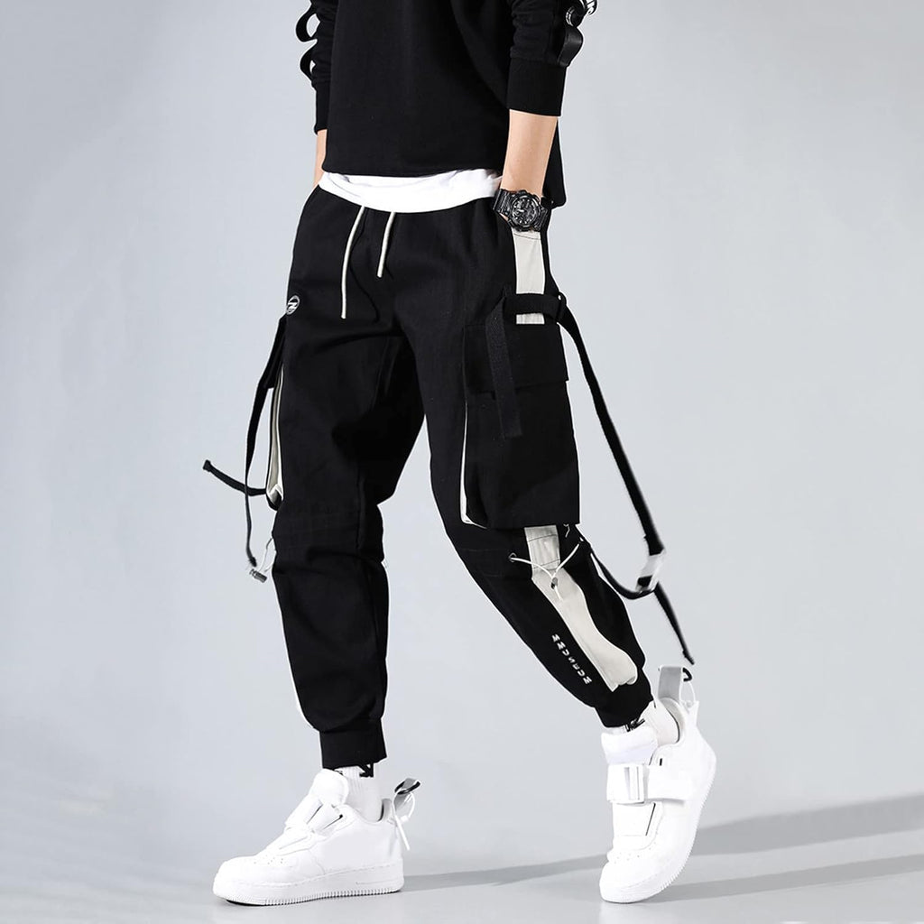 Cargo byxor herr lång bomull, lätta fritidsbyxor herr M-3Xl, lös passform utomhusbyxor smala ben herrbyxor dragsko elastiska byxor nederdelar med fickor delade joggingbyxor