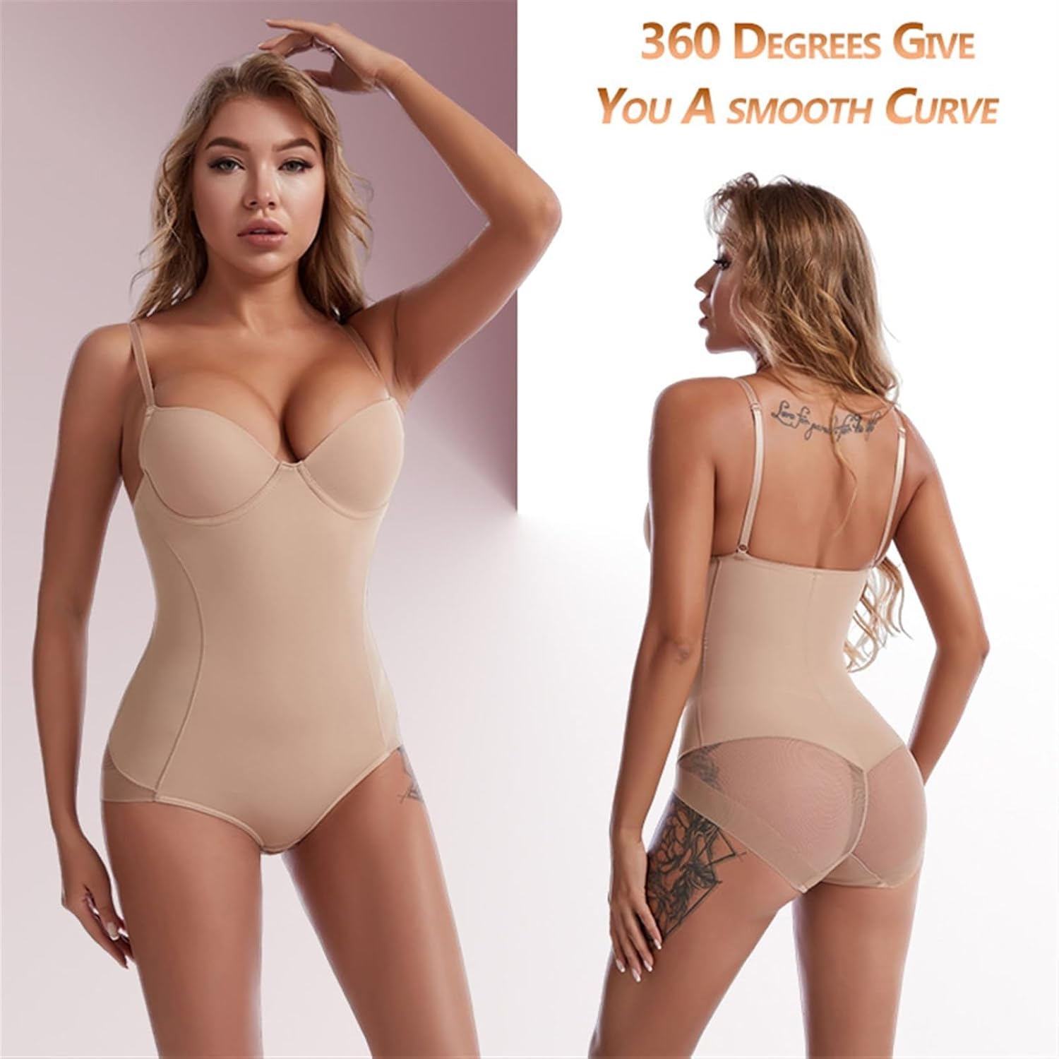 Body Shapewear for kvinnor Magkontrollklänning Rygglösa Bodysuit Toppar Body Shaper med inbyggd BH