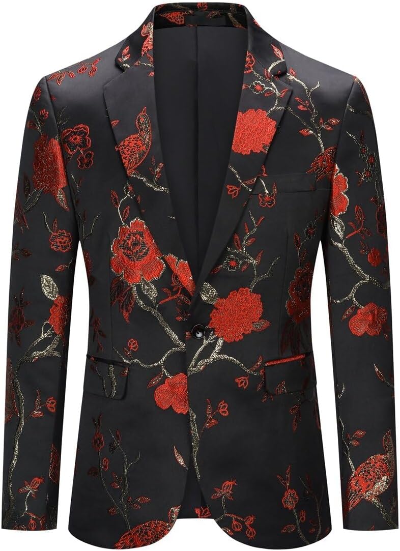 YOUTHUP Broderi blazer för män smal passform blommig kostym jacka snygg blommig smoking jackor