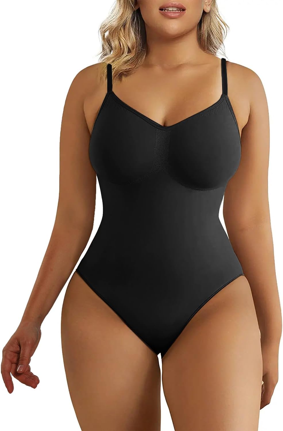 SHAPERX Women Sculpting Bodysuit Tummy Control Shapewear Seamless Body Shaper Thong Adjustable Straps