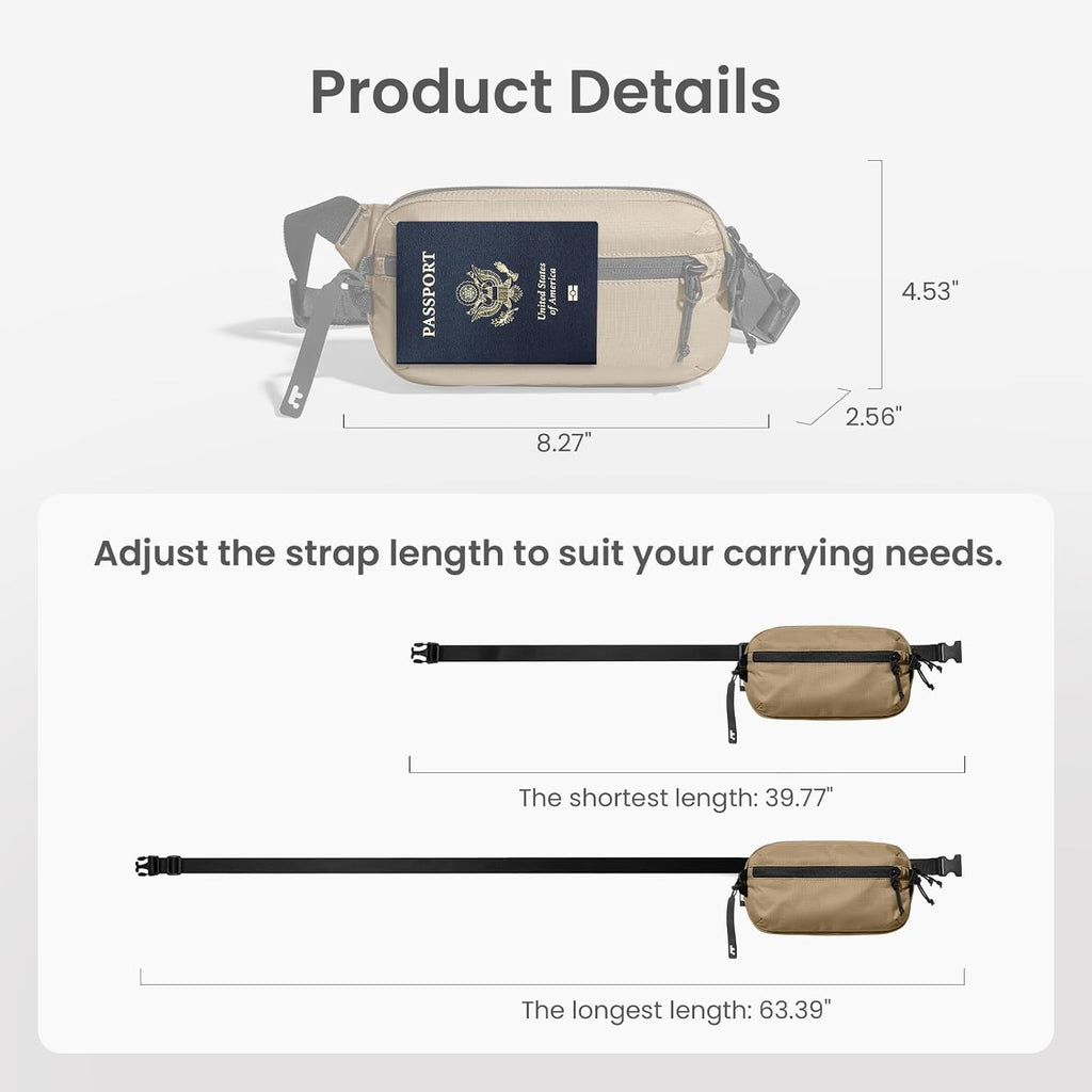 tomtoc 1,5 l crossbody väska med RFID-skydd, liten unisex axelremsväska, sling bag, lätt, vattentät sling bag, för utomhusresor, svart