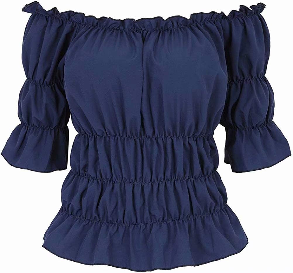 Blusar för kvinnor Off The Shoulder Renaissance Toppar Medeltida piratskjorta Gothic Smocked Boho kort ärm