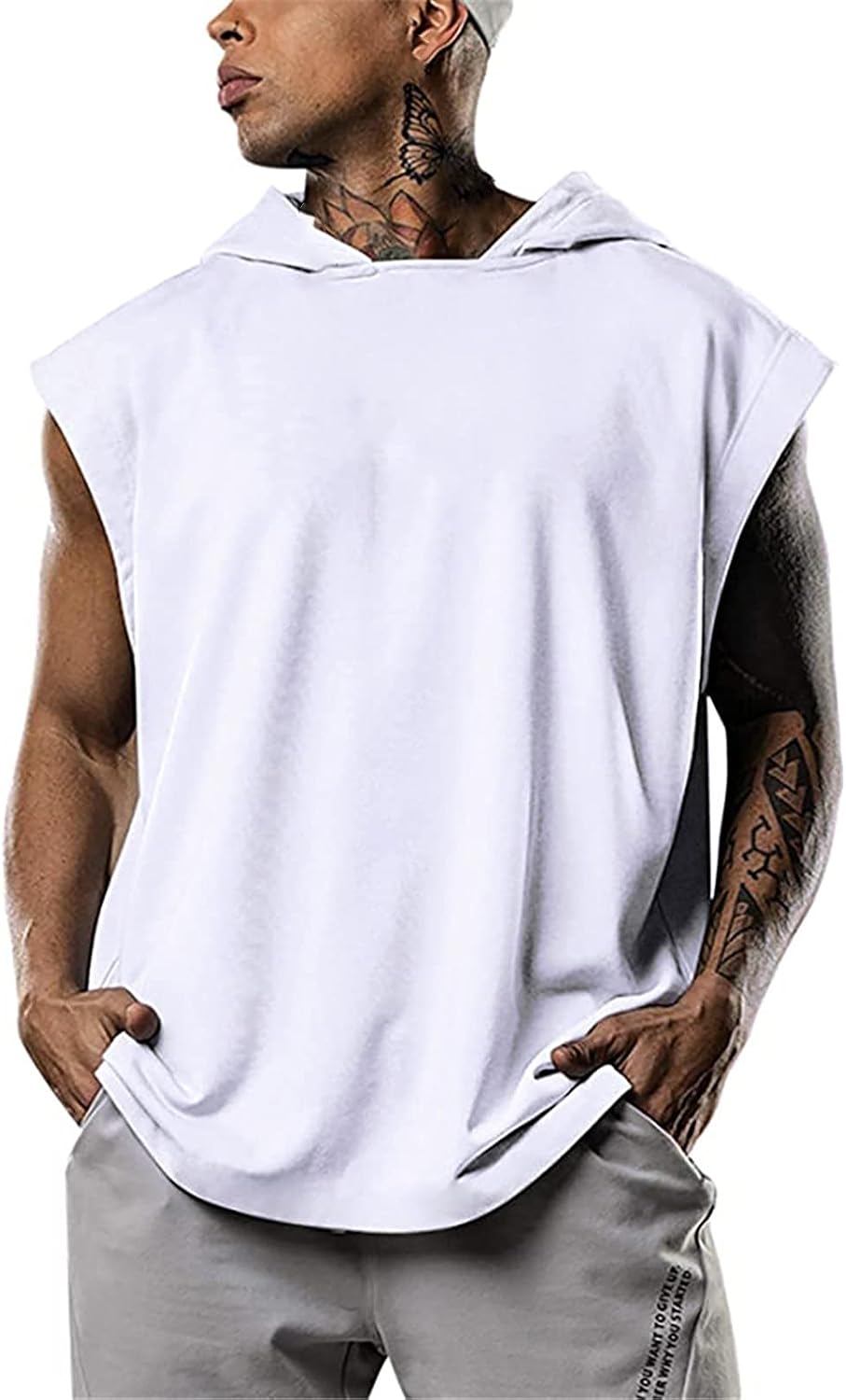 Mäns tanktopp träning ärmlös huvtröja sport fitness muskelskjorta gym huva tröja utan fickor enfärgad huvtröja lös fritid tankskjorta med huva mode remmar work out toppar topp