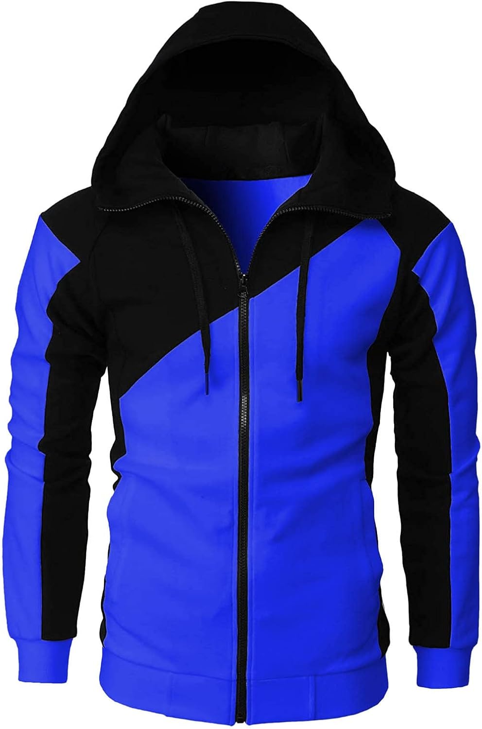 Generisk huvtröja med dragkedja för män, huvtröja med dragsko och fickor pullover tvåfärgad lapptäcke huvtröjor ledig hip hop sweatjacka slim fit andningsaktiv tröja cake casual mångsidig topp