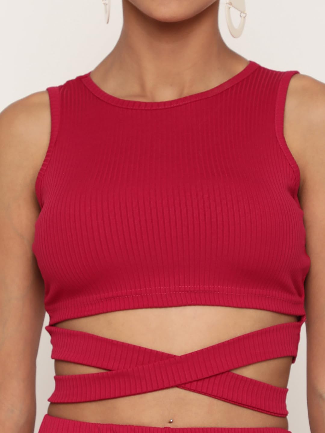 AVANOVA Kvinnor och flickor, solid ribbad rund hals, ärmlös crop toppar för kvinnor