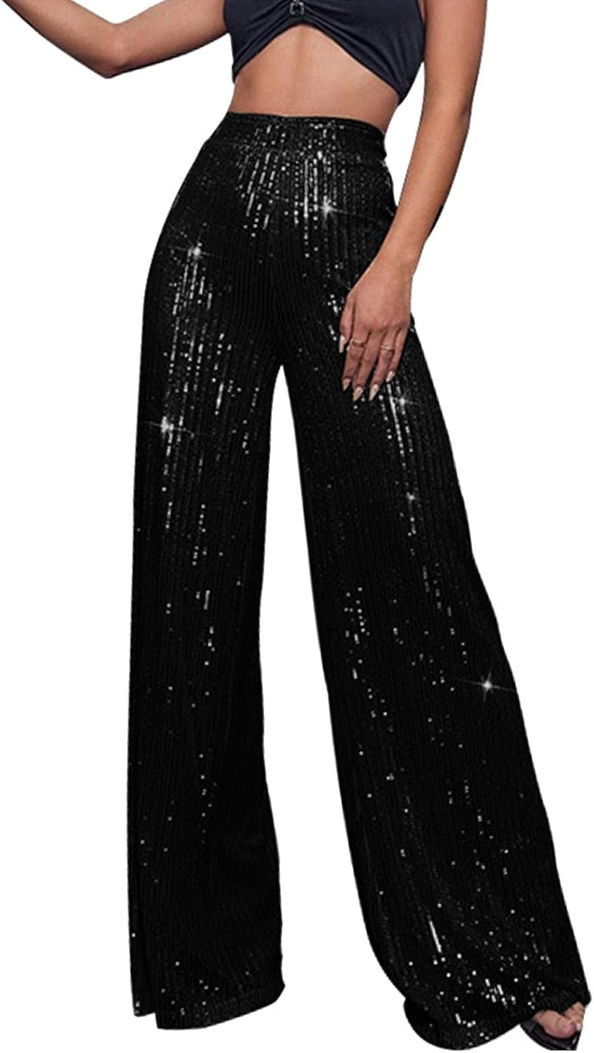 Glitterbyxor, dam, långa guld – paljettbyxor, dam, silver, paljetter, byxor, långa palazzobyxor, glänsande byxor, hög midja, joggingbyxor, långa yogabyxor, karneval, kostym 2025, nyårsafton, outfit,