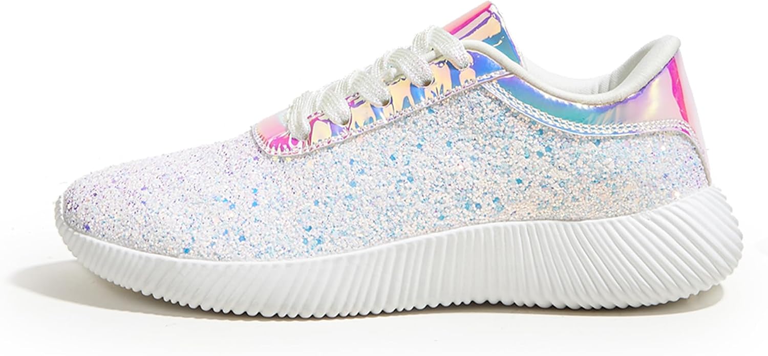 LUCKY STEP Briljanta sneakers för kvinnor med strass och metallpaljetter, lätta tennisskor
