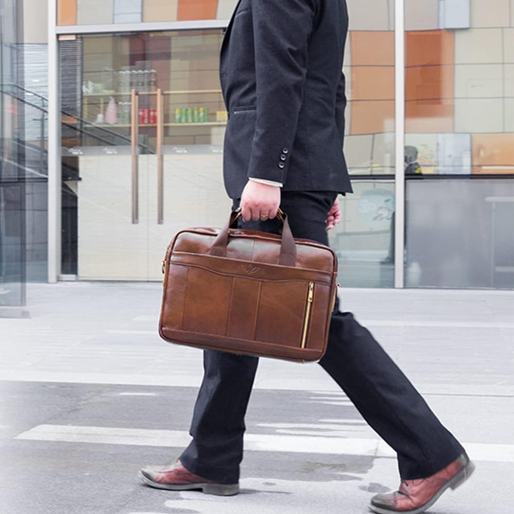 BAGZY Laptopväska för män läder 15,6 tum bärbar dator portfölj laptopfodral gåvor för män laptop messenger axelväska för PC laptop business handväska dokumentväska för kontor affärer college