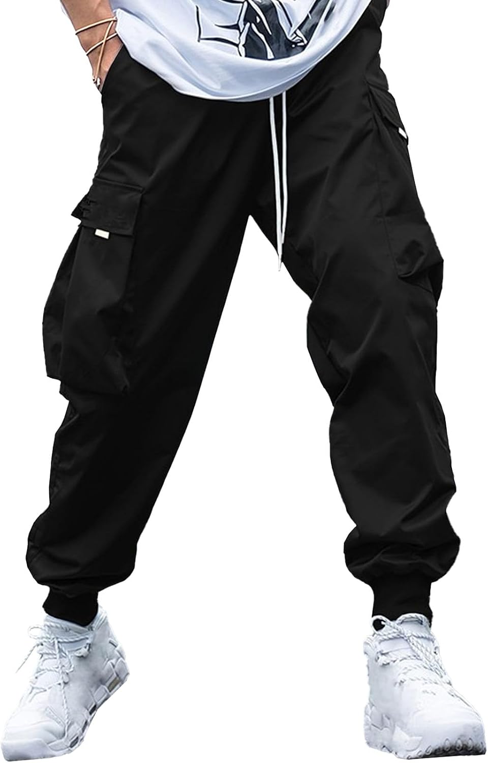 Herr cargo joggingbyxor elastisk midja dragsko säckiga träningsbyxor techwear byxor för män 2025 trendiga kläder