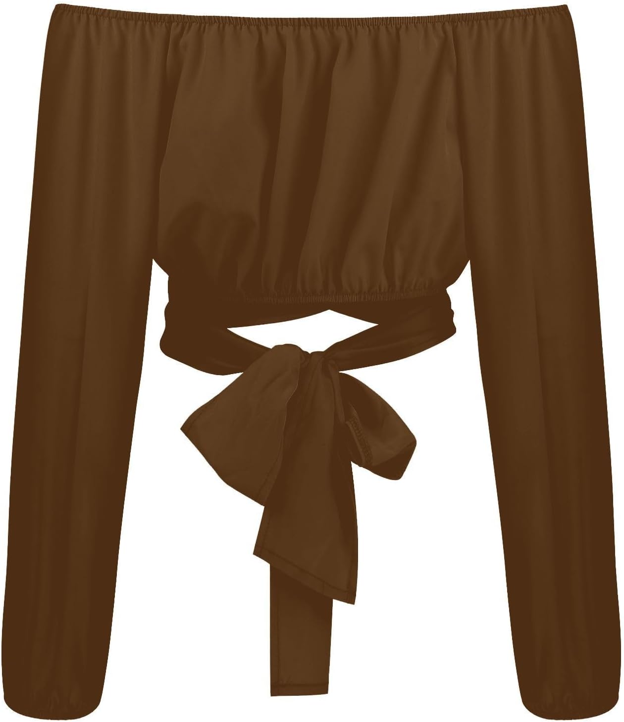Off Shoulder Dam Crop Top Elegant Lanternärm Långärmad Rynkad Knytskärp Blus Sexy Shirt Semester Party Clubwear