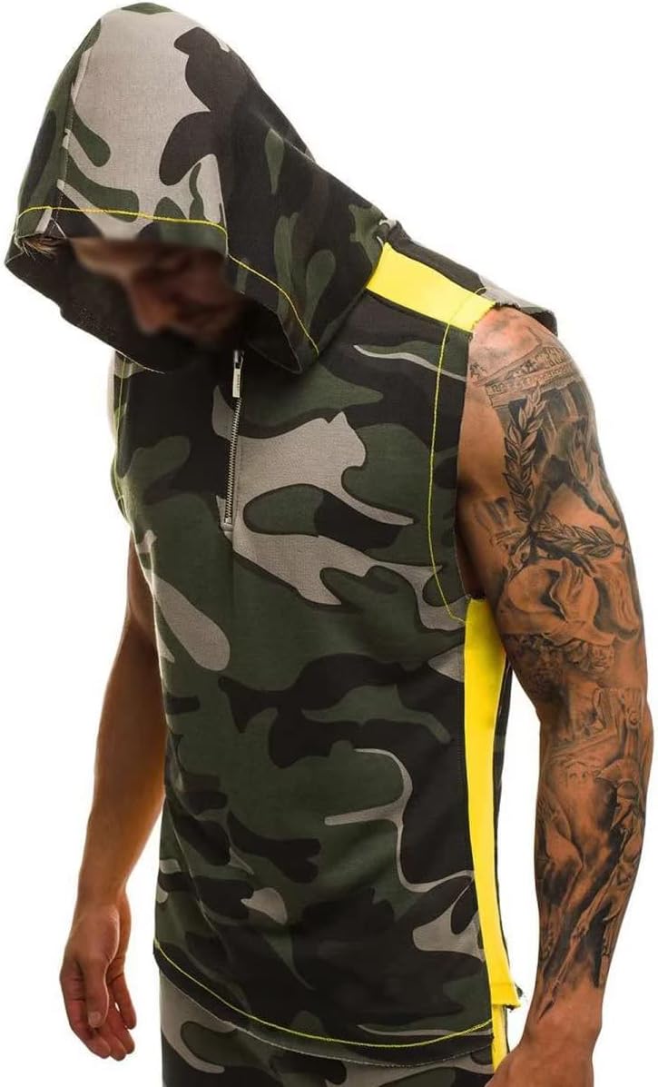Men's Workout Hooded Tank Tops Sports Training Sleeveless Gym Hoodies Fitness Shirts Athletic Vest