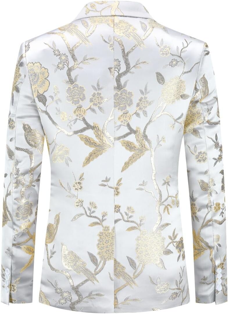 YOUTHUP Broderi blazer för män smal passform blommig kostym jacka snygg blommig smoking jackor