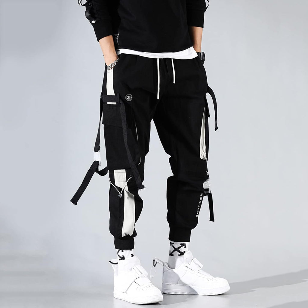 Cargo byxor herr lång bomull, lätta fritidsbyxor herr M-3Xl, lös passform utomhusbyxor smala ben herrbyxor dragsko elastiska byxor nederdelar med fickor delade joggingbyxor