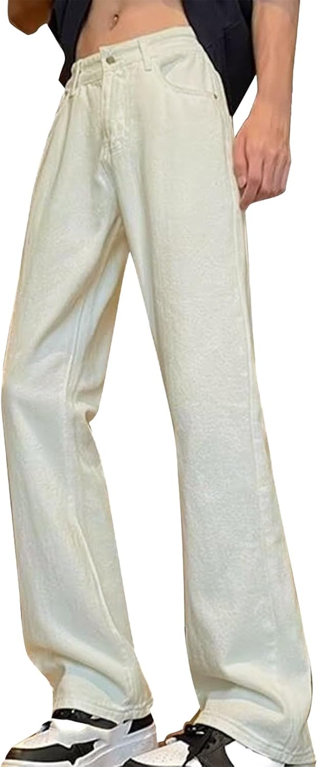Jeans för män UK raka avslappnade vintage jeans breda ben byxor enfärgade denimbyxor snygga smarta hiphop streetwear S-3Xl