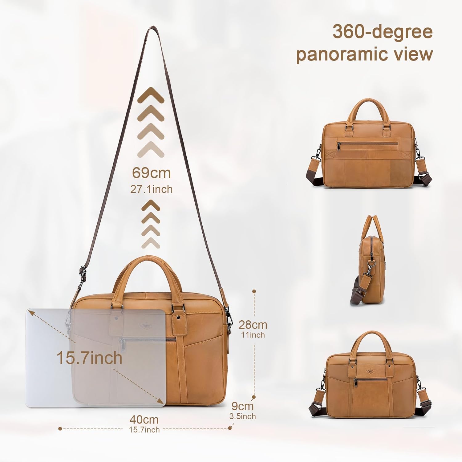 BAGZY Laptopväska för män läder 15,6 tum bärbar dator portfölj laptopfodral gåvor för män laptop messenger axelväska för PC laptop business handväska dokumentväska för kontor affärer college