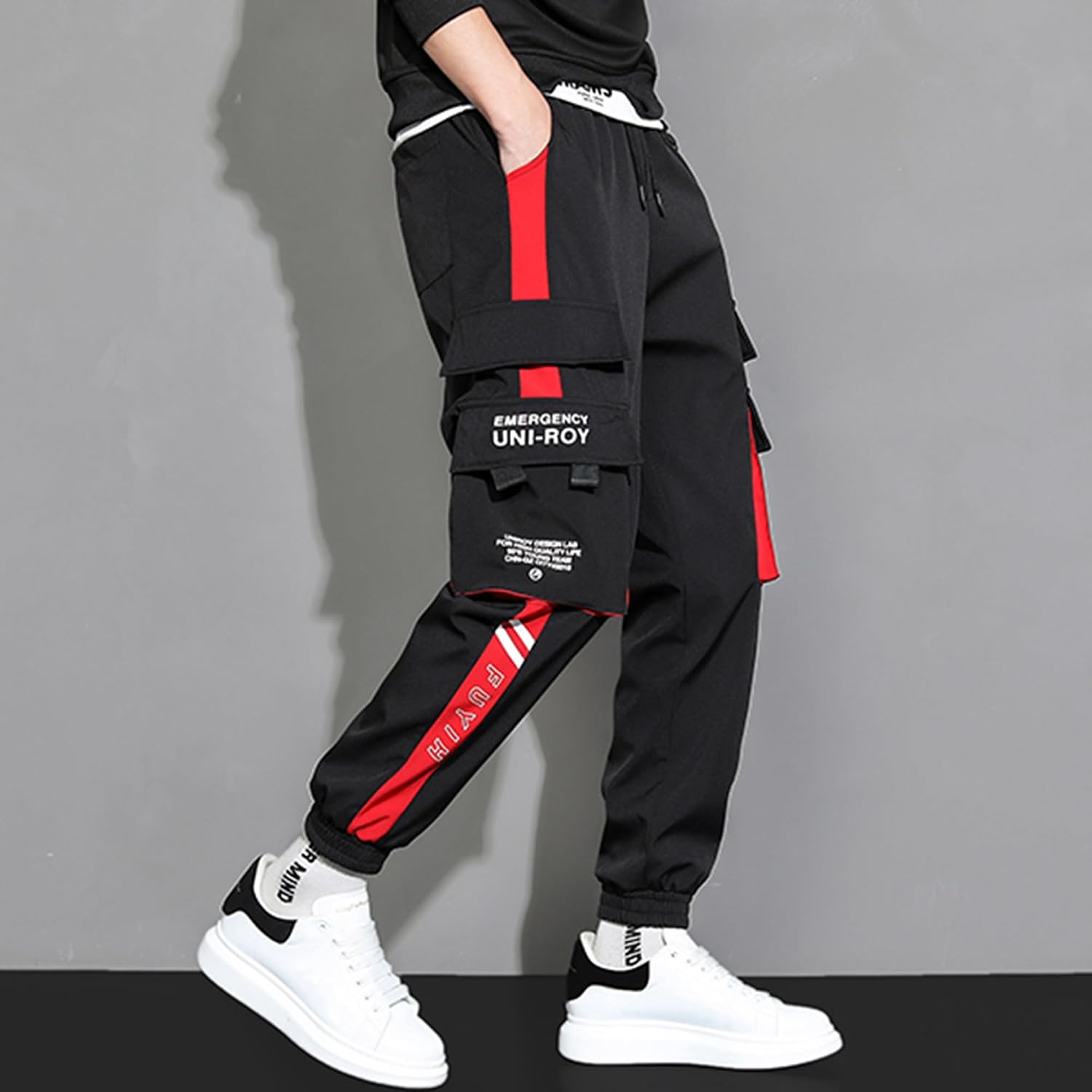 XYXIONGMAO Streetwear joggingbyxor casual sportbyxor säckiga vardagliga techwear hiphop träningsbyxor svarta cargobyxor för män