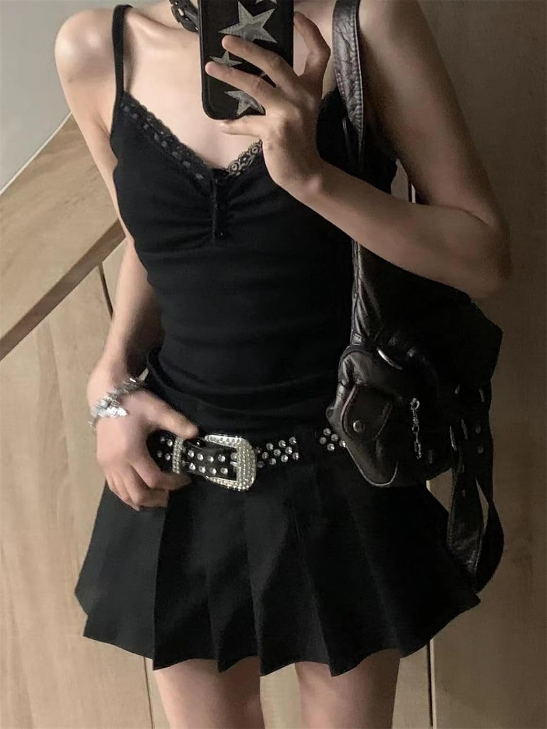 Emo Alt Goth Grunge linne, Y2k spaghetti rem linne toppar, sommar gotiska kläder rygglös väst