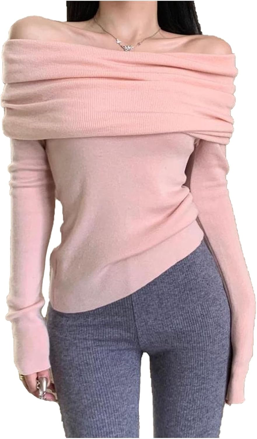 Off Shoulder-tröjor For Kvinnor Långärmade One Shoulder-skjortor Casual Dressy Blusar Sexig Slim Fit Club Shirt Crop Tops