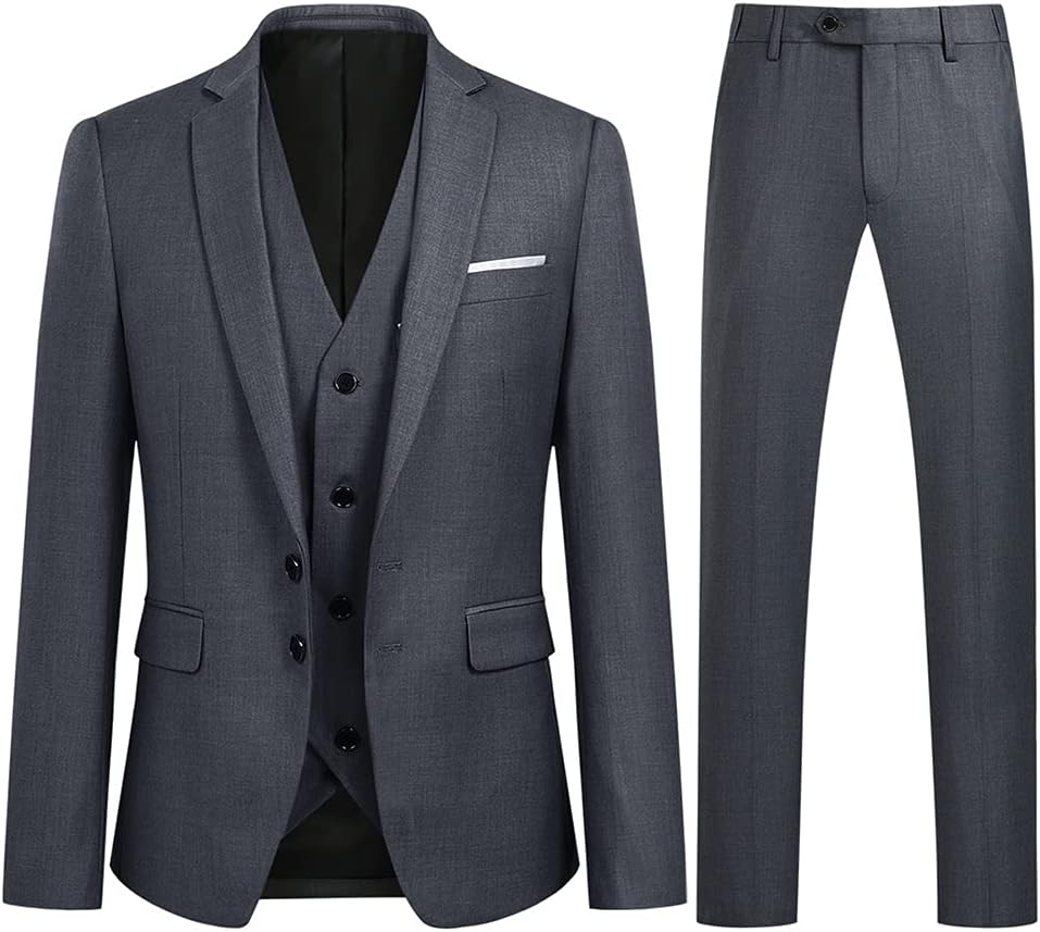 YOUTHUP 3-delad kostym smal passform för män elegant business bröllop kostym blazer västar byxor