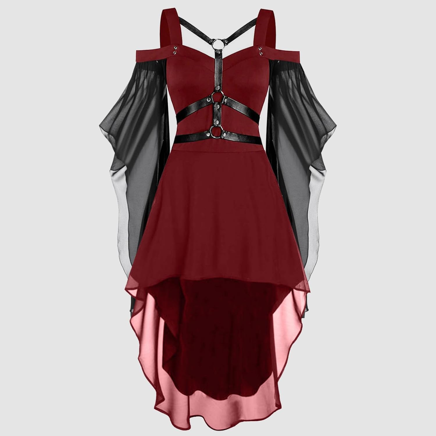 kostym halloween cocktailklänningar för kvinnor plus size mode gotisk midi-klänning croset lång utsvängd ärm fest A-linje medeltida korsetter för