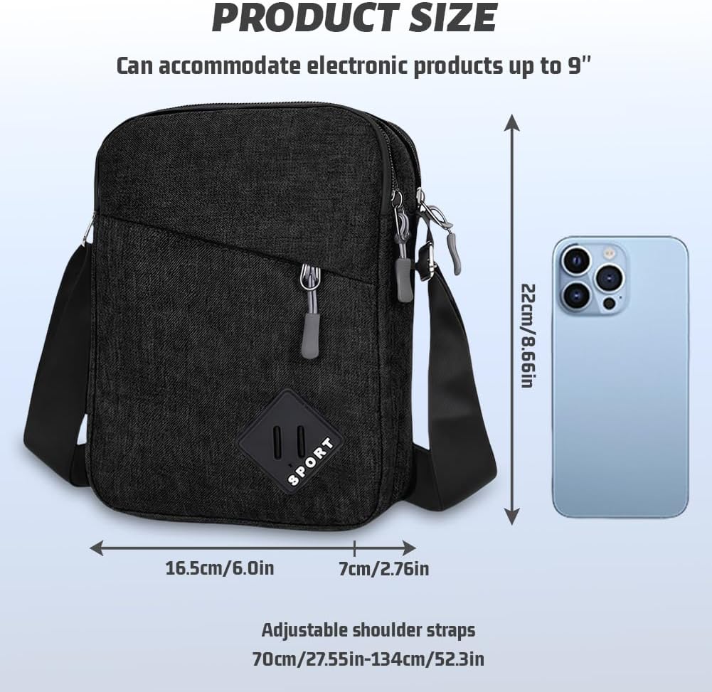 Aucuu Axelväska för män, Oxford Crossbody väska, vattentät liten sidoväska för män, ledig handväska, messengerväska med dragkedja och justerbar rem, lätt bröstväska för daglig användning, arbete