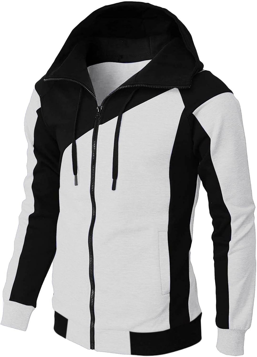 Generisk huvtröja med dragkedja för män, huvtröja med dragsko och fickor pullover tvåfärgad lapptäcke huvtröjor ledig hip hop sweatjacka slim fit andningsaktiv tröja cake casual mångsidig topp
