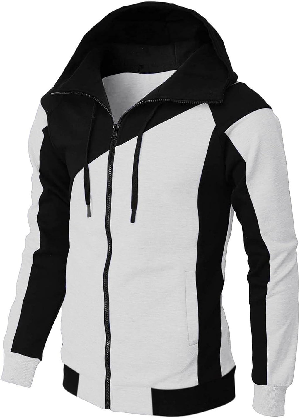 Generisk huvtröja med dragkedja för män, huvtröja med dragsko och fickor pullover tvåfärgad lapptäcke huvtröjor ledig hip hop sweatjacka slim fit andningsaktiv tröja cake casual mångsidig topp