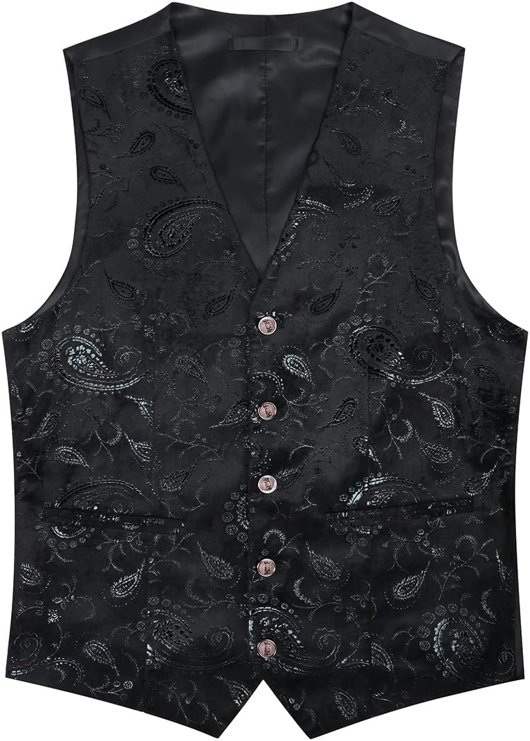 Paisley jacquard-kostym, väst för män, enkel knäppt väst, stilig, smal passform, med knäppning, bal, formell kostym