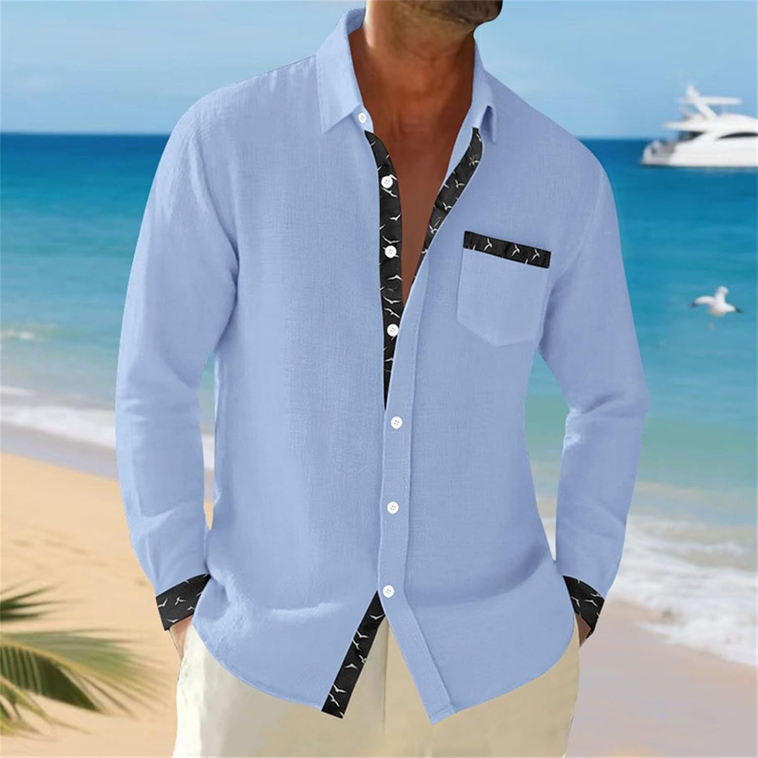 Herrskjorta linne hawaiiansk skjorta herr andningsbar skjorta långärmad chic skjorta överdimensionerad sommartopp med krage ledig minimalistisk baggy topp