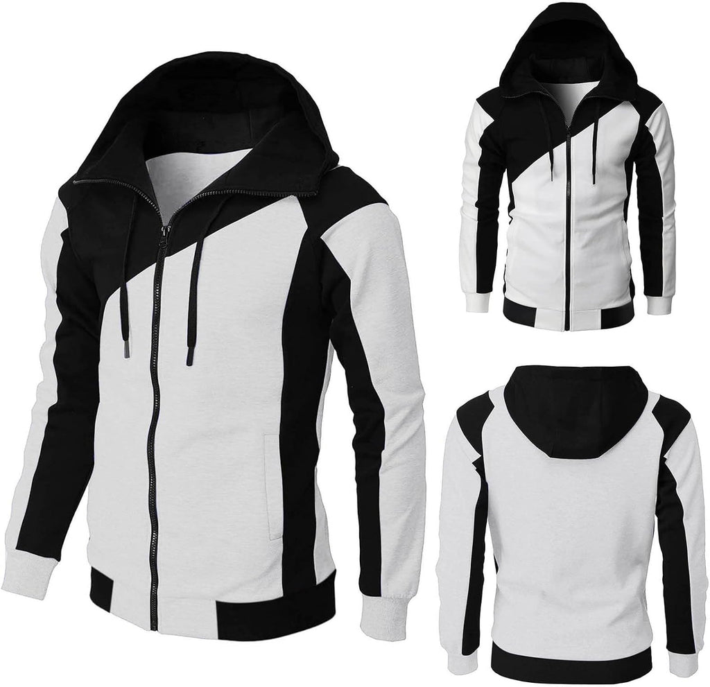 Generisk huvtröja med dragkedja för män, huvtröja med dragsko och fickor pullover tvåfärgad lapptäcke huvtröjor ledig hip hop sweatjacka slim fit andningsaktiv tröja cake casual mångsidig topp