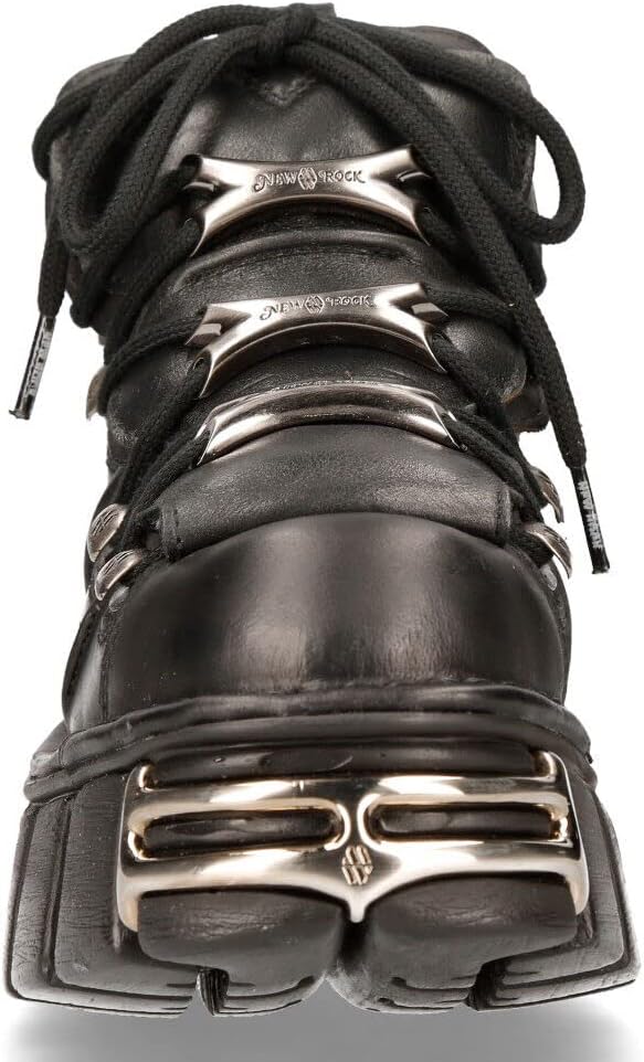 New Rock 106 S1 unisex gotisk punk svart metallisk plattform mode ankelstövlar