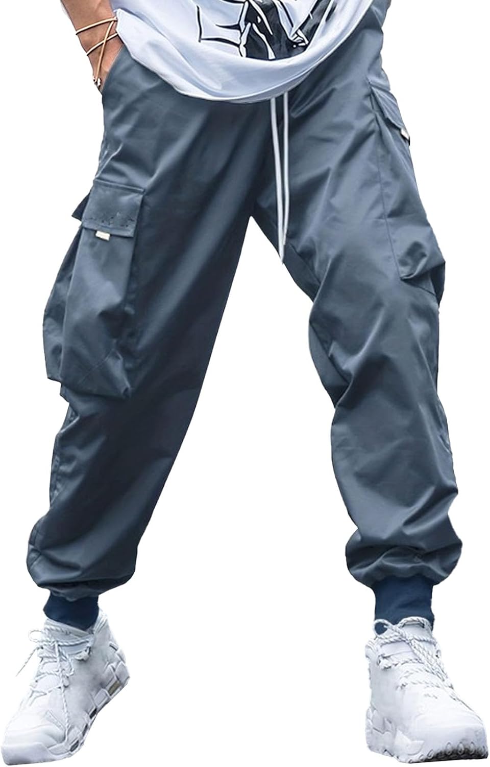 Herr cargo joggingbyxor elastisk midja dragsko säckiga träningsbyxor techwear byxor för män 2025 trendiga kläder