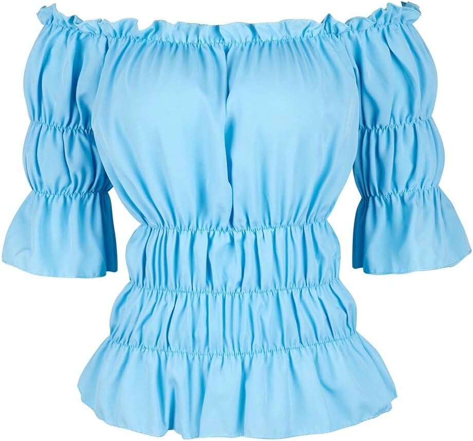 Blusar för kvinnor Off The Shoulder Renaissance Toppar Medeltida piratskjorta Gothic Smocked Boho kort ärm