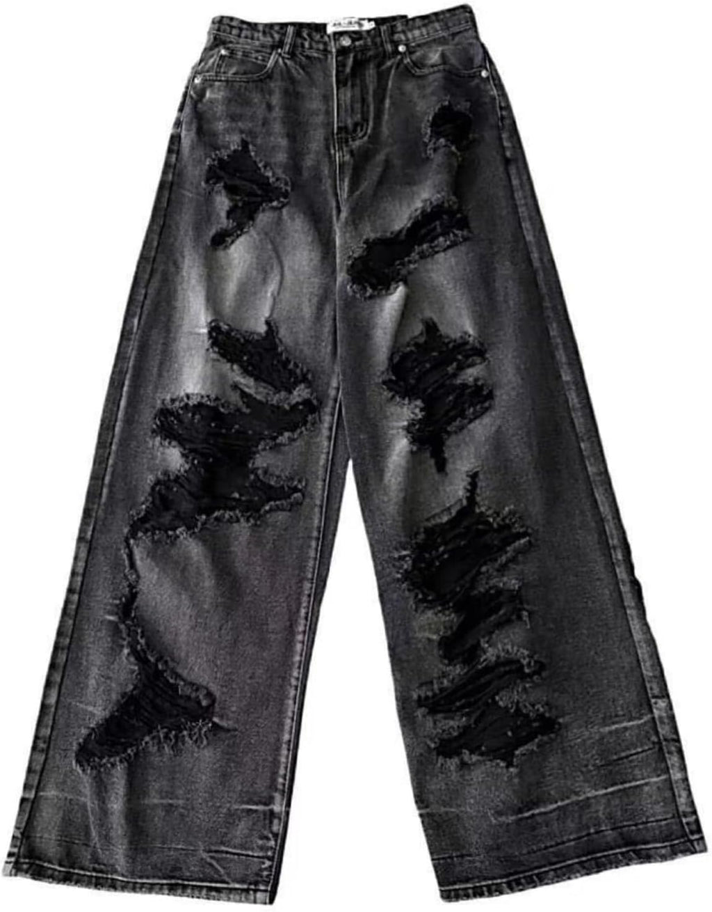 Dam Y2K Ripped Baggy Jeans - Hög midja, raka ben, grungebyxor, gothbyxor, 2000-talsmode