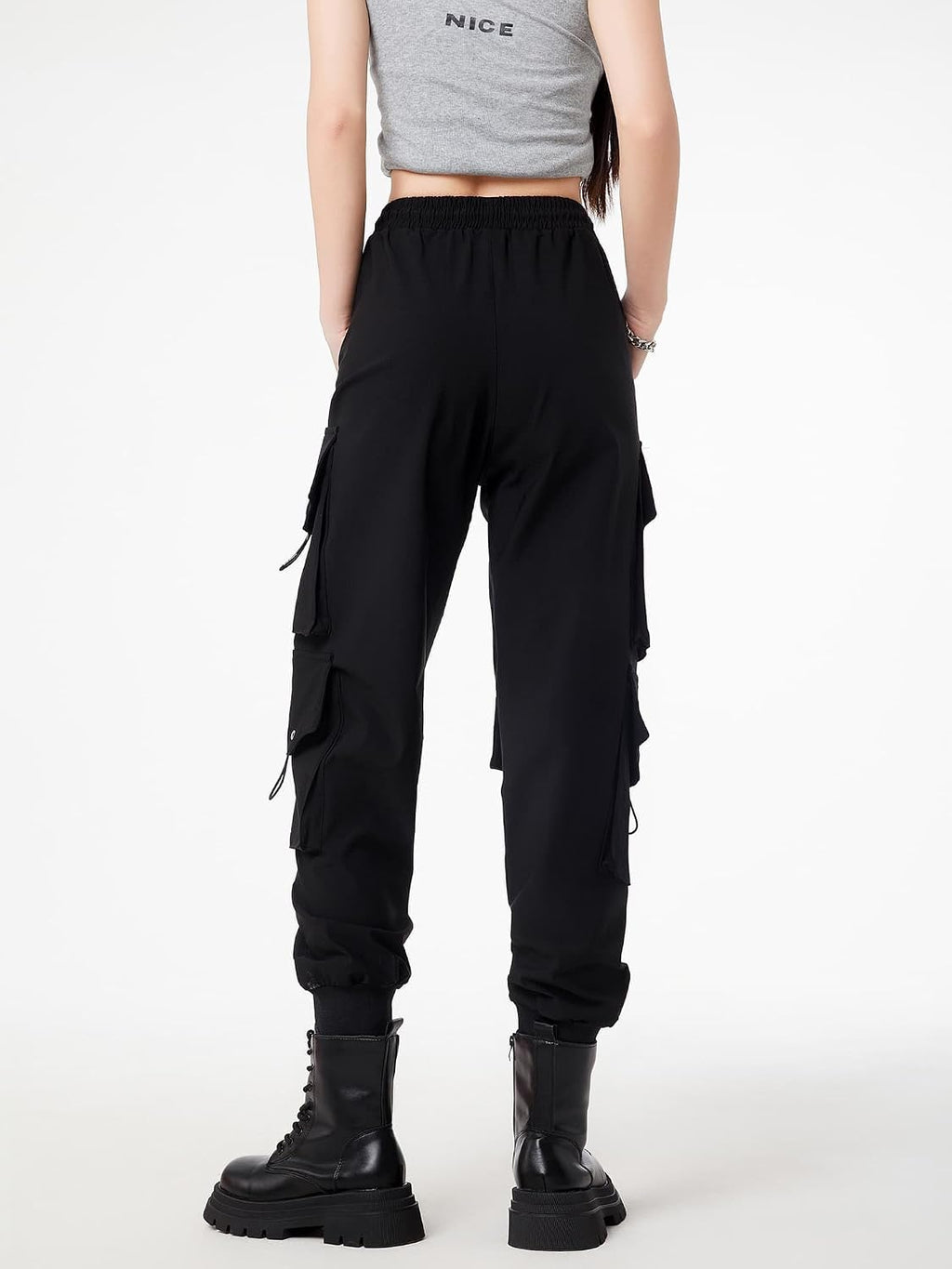 CLOAKA Cargobyxor dambyxor, joggingbyxor, hög midja, Y2k, gotiska, techwear, streetwear, cargobyxor, stretch, bekväma med elastiskt band, lös säckig utomhus, hip hop-tryck