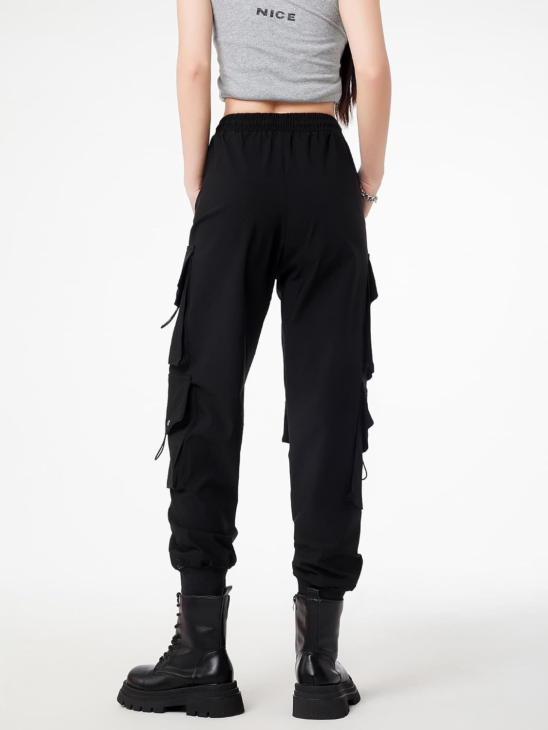 CLOAKA Cargobyxor dambyxor, joggingbyxor, hög midja, Y2k, gotiska, techwear, streetwear, cargobyxor, stretch, bekväma med elastiskt band, lös säckig utomhus, hip hop-tryck