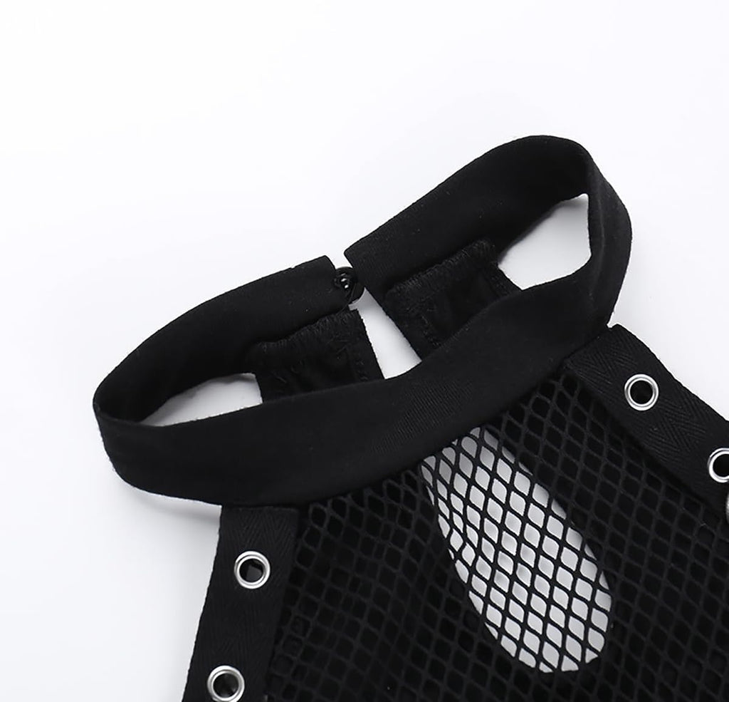 Damer crop top fisknät nät genombrutet nackhållare topp damer gotiska kläder damer