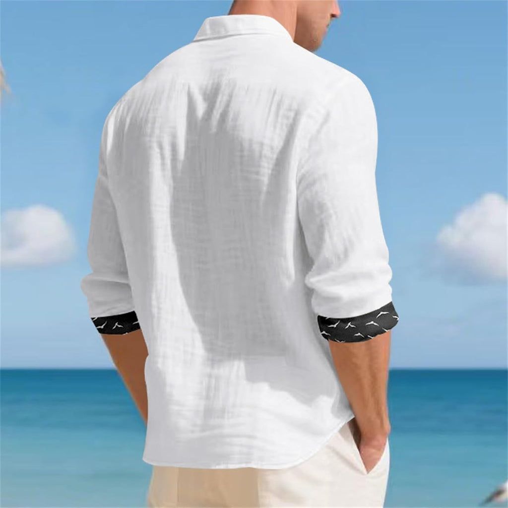 Herrskjorta linne hawaiiansk skjorta herr andningsbar skjorta långärmad chic skjorta överdimensionerad sommartopp med krage ledig minimalistisk baggy topp
