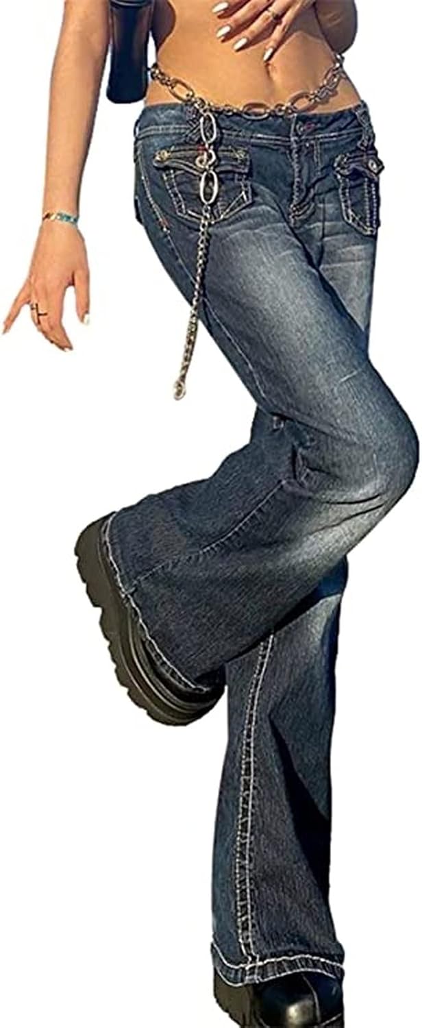 Gothic Cargo Byxor Dam Breda Ben Baggy Byxor Indie Estetiska Y2K Byxor Med Låg Midja Harajuku Streetwear Punk Denim Byxor