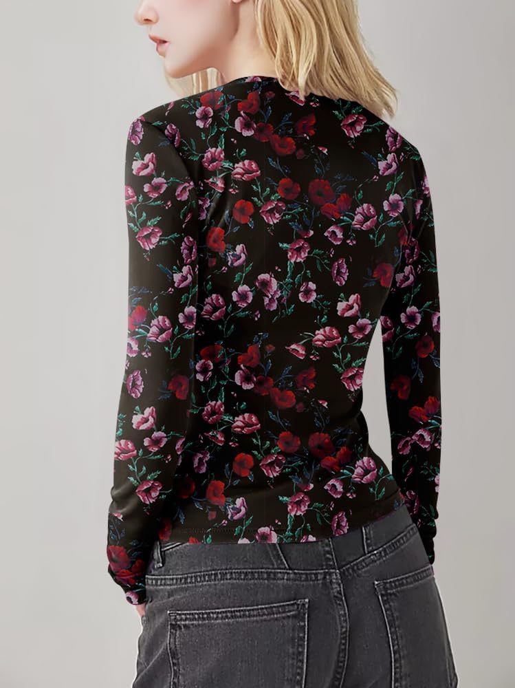 IECCP Nättopp damer sexig nättopp transparent nät topp svart nät sheer toppar långärmad skjorta casual toppar ren blus tyll nät t-shirt tunika klubbkläder party gå ut musikfestival